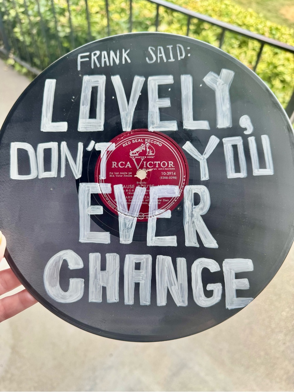 'Lovely, Don't Ever Change' Upcycled Black Decorative Wall Record- Retro decor